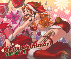 Rule 34 | 10s, 2010, ameng870125, blue eyes, breasts, candy, candy cane, christmas, large breasts, nami (one piece), one piece, orange hair, smile, tattoo, wink