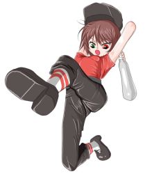 Rule 34 | 00s, bandages, baseball bat, bat (animal), blouse, brown hair, cosplay, crossover, heterochromia, red scout (tf2), red shirt, rozen maiden, scout (tf2), shirt, short hair, socks, solo, souseiseki, striped clothes, striped socks, team fortress 2, the scout (cosplay)