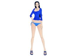Rule 34 | 1girl, 3d, bikini, black hair, blue eyes, breasts, female focus, full body, nico robin, one piece, solo, standing, swimsuit, transparent background, xnalara
