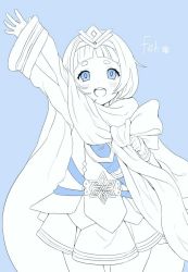 Rule 34 | 1girl, belt, cape, dress, feather trim, fire emblem, fire emblem heroes, gloves, jewelry, looking at viewer, nintendo, open mouth, shimizu akina, short hair, simple background, smile, solo, tiara, white hair, ylgr (fire emblem)