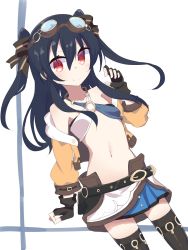 Rule 34 | bare shoulders, belt, black hair, boots, breasts, coat, highres, long hair, neptune (series), red eyes, shimeji wyvern, skirt, small breasts, twintails, two side up, uni (neptunia)