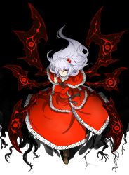 Rule 34 | 1girl, bad id, bad pixiv id, capelet, dark, hair bobbles, hair ornament, highres, kankan33333, long hair, one eye closed, red eyes, shinki (touhou), side ponytail, silver hair, solo, touhou, touhou (pc-98), wings