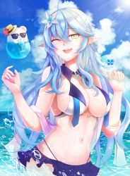Rule 34 | 1girl, blue hair, breasts, daifuku (yukihana lamy), highres, hololive, large breasts, pointy ears, smile, virtual youtuber, yukihana lamy