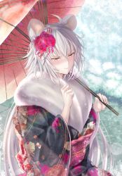 Rule 34 | 1girl, absurdres, animal ears, blush, fate/grand order, fate (series), furisode, hair between eyes, happy new year, hatsumoude, highres, holding, holding umbrella, huge filesize, japanese clothes, jeanne d&#039;arc (fate), jeanne d&#039;arc alter (avenger) (fate), jeanne d&#039;arc alter (fate), kimono, looking at viewer, mouse ears, new year, penguintake, silver hair, solo, umbrella, winter clothes, yellow eyes