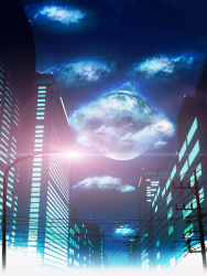 Rule 34 | building, city, cityscape, cloud, lamppost, moon, night, night sky, original, power lines, scenery, sky, tanashi (mk2)