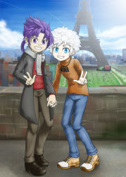 Rule 34 | 2boys, blue hair, character request, child, highres, male focus, multiple boys, paris, smile, tagme, wangdangle, white hair