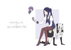 Rule 34 | 2girls, anna graem, artist request, bartender, cigarette, commentary, copyright name, crossover, destroyer (girls&#039; frontline), fairy (girls&#039; frontline), girls&#039; frontline, highres, jill stingray, multiple girls, necktie, pantyhose, purple hair, red eyes, sangvis ferri, sitting, sitting on person, twintails, va-11 hall-a