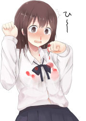 Rule 34 | 1girl, @ @, blood, blood on clothes, blush, bow, brown eyes, brown hair, highres, miyahara gouto, nosebleed, open mouth, original, school uniform, solo, tears, wavy mouth