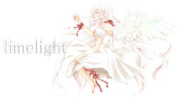 Rule 34 | 1girl, angel wings, bare shoulders, barefoot, braid, dress, closed eyes, highres, ia (vocaloid), long hair, lying, nokko, on side, silver hair, sleeping, solo, twin braids, very long hair, vocaloid, wallpaper, white dress, wings