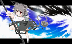 Rule 34 | 1girl, animal ears, basket, female focus, grey hair, highres, jewelry, letterboxed, mouse (animal), mouse ears, mouse tail, nazrin, pendant, red eyes, short hair, solo, tail, takoyaki1116, takoyaki (takoyaki-batake), touhou, wallpaper