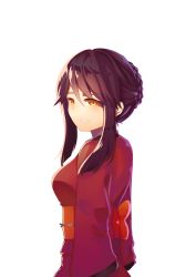 Rule 34 | 1girl, absurdres, braid, brown hair, highres, japanese clothes, kimono, looking at viewer, nyxview, original, solo, standing, white background