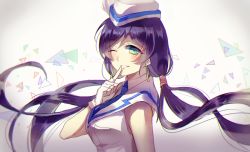 Rule 34 | 10s, 1girl, bad id, bad pixiv id, bare shoulders, finger to mouth, from side, gloves, green eyes, hat, lips, long hair, looking at viewer, love live!, love live! school idol project, magicpants, purple hair, sailor, sailor collar, sailor hat, school uniform, serafuku, sketch, smile, solo, tojo nozomi, twintails, uniform, white gloves, wonderful rush