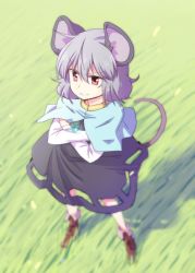 Rule 34 | 1girl, :&gt;, animal ears, capelet, crossed arms, dra (area-s), full body, grey hair, mouse ears, mouse tail, nazrin, pendulum, raised eyebrow, red eyes, solo, tail, touhou