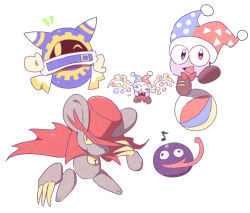 Rule 34 | 4boys, ball, beachball, cape, claws, daroach, dede (qwea 00000), disembodied limb, fangs, gloves, gooey (kirby), hat, hood, jester cap, kirby&#039;s dream land 3, kirby&#039;s return to dream land, kirby (series), kirby squeak squad, kirby super star, looking at viewer, magolor, marx (kirby), mouse (animal), multiple boys, musical note, nintendo, no humans, one eye closed, open mouth, pom pom (clothes), purple eyes, simple background, tongue, white background, wings