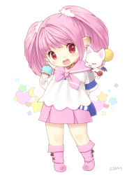 Rule 34 | 10s, 1girl, arm behind back, boots, final fantasy, final fantasy xiv, food, gloves, ice cream, lalafell, long hair, miriry, moogle, open mouth, pink hair, pointy ears, red eyes, shirt, skirt, smile, twintails, warrior of light (ff14)