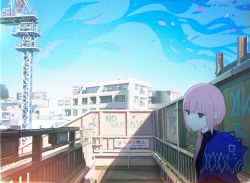 Rule 34 | 1girl, 5114ave, absurdres, bad id, bad twitter id, blue sky, building, capelet, cityscape, graffiti, highres, hood, hood down, hooded capelet, kaf (kamitsubaki studio), kamitsubaki studio, long hair, looking at viewer, multicolored eyes, outdoors, pink hair, scenery, side ponytail, sky, smile, solo, upper body, virtual youtuber, yellow pupils