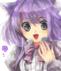 Rule 34 | 1girl, animal ears, blue eyes, bow, cat ears, cat girl, animal crossing, female focus, lowres, nintendo, open mouth, personification, purple hair, rosie (animal crossing), solo, tagme, upper body