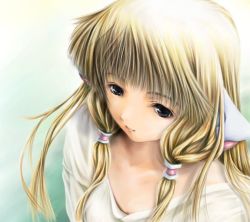 Rule 34 | 00s, 1girl, blonde hair, chii, chobits, hair tubes, off shoulder, robot ears, solo