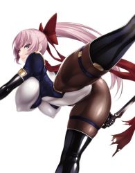 Rule 34 | 1girl, ass, black thighhighs, bodysuit, boots, breasts, cameltoe, covered erect nipples, covered navel, elbow gloves, gloves, hair ribbon, highleg, impossible clothes, large breasts, long hair, looking at viewer, mutsuki himemaru, original, pink eyes, pink hair, ponytail, ribbon, rindou (radical dream), shiny clothes, skin tight, skindentation, smile, solo, thigh boots, thighhighs