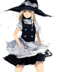 Rule 34 | 1girl, bad id, bad pixiv id, blonde hair, blue eyes, buttons, dress, female focus, hair ribbon, hat, highres, kirisame marisa, ribbon, solo, touhou, un-known (ninesix), witch, witch hat
