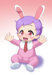 Rule 34 | 1girl, animal ears, baby, blush, copyright request, flat chest, full body, gradient background, highres, mion orz, necktie, open mouth, pink eyes, pink hair, rabbit ears, reisen udongein inaba, sitting, solo, toddler, touhou