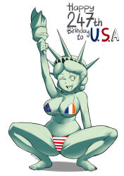 Rule 34 | allbeatnik, breasts, colored skin, green skin, large breasts, one eye closed, smile, statue of liberty, wink