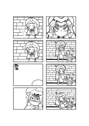 Rule 34 | 4girls, 4koma, baozi, bow, braid, broom, cirno, closed eyes, comic, crossed arms, crying, daiyousei, dress, fairy wings, food, greyscale, hair bow, hair ribbon, hat, highres, hong meiling, ice, ice wings, kirisame marisa, knife in head, kunitori, long hair, monochrome, multiple girls, object through head, open mouth, ribbon, short hair, side ponytail, silent comic, sleeping, smile, touhou, twin braids, wings, witch hat
