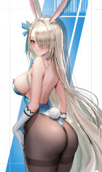 Rule 34 | 1girl, absurdres, animal ears, ass, asuna (blue archive), asuna (bunny) (blue archive), asymmetrical bangs, black pantyhose, blonde hair, blue archive, blue eyes, blue leotard, blush, bow, breasts, fake animal ears, gloves, hair bow, hair over one eye, highleg, highleg leotard, highres, jademoon, large breasts, leotard, long hair, official alternate costume, pantyhose, playboy bunny, rabbit ears, rabbit tail, see-through, see-through legwear, sideboob, simple background, sparkle, strapless, strapless leotard, tail, white gloves