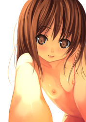 Rule 34 | blush, brown eyes, brown hair, character request, flat chest, highres, kagura mizuki, long hair, nipples, non-web source, nude, pov, solo, source request