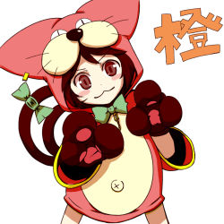 Rule 34 | 1girl, :3, alternate costume, blush stickers, bow, brown hair, cat tail, chen, dearmybrothers, female focus, multiple tails, short hair, solo, tail, touhou