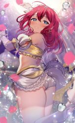 Rule 34 | 1girl, absurdres, aqua eyes, bare shoulders, birthday, dress, head chain, highres, jewelry, kazepana, kurosawa ruby, looking at viewer, love live!, love live! sunshine!!, open mouth, panties, red hair, smile, solo, underwear