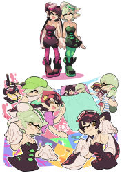 Rule 34 | + +, 2girls, aged down, ankle boots, baseball cap, beanie, bed sheet, black dress, black footwear, black hair, black kimono, blue shirt, boots, brown eyes, callie (splatoon), casual, character name, closed eyes, closed mouth, comic, cousins, cropped torso, detached collar, dress, earrings, fangs, food, food on head, glasses, gomipomi, green legwear, grey hair, hat, hat ornament, hero shot (splatoon), holding hands, inkling, japanese clothes, jewelry, kimono, long hair, marie (splatoon), mask, mouth mask, multiple girls, nintendo, object on head, one eye closed, open mouth, pantyhose, purple kimono, purple legwear, purple shirt, sandals, shirt, short dress, short hair, short jumpsuit, silent comic, sitting, sleeping, smile, squidbeak splatoon, standing, standing on one leg, star (symbol), star hat ornament, striped clothes, striped shirt, sunglasses, tentacle hair, wrist cuffs