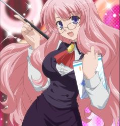 Rule 34 | 1girl, baka to test to shoukanjuu, blush, breasts, female focus, glasses, highres, himeji mizuki, long hair, pink hair, screencap, smile, solo