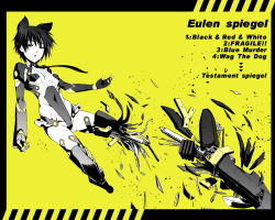 Rule 34 | 1girl, animal ears, broken, cyborg, inue shinsuke, mecha musume, monochrome, necktie, short hair, solo, yellow background