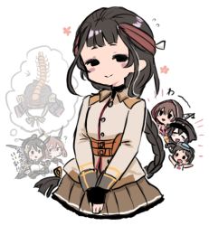 Rule 34 | 6+girls, ?, akitsu maru (kancolle), animal, black capelet, black gloves, black hair, black headwear, blush, blush stickers, braid, brown hair, brown skirt, bug, buttons, capelet, centipede, closed mouth, collared shirt, crossed arms, diving mask, diving mask on head, elbow gloves, closed eyes, fingerless gloves, flying sweatdrops, gloves, goggles, goggles on head, hair between eyes, hat, headgear, hood, hooded capelet, imagining, kantai collection, long hair, long sleeves, maru-yu (kancolle), multiple girls, mutsu (kancolle), mutsuki (kancolle), mutsuki kai ni (kancolle), nagato (kancolle), nagato kai ni (kancolle), one-piece swimsuit, open mouth, outstretched arms, peaked cap, pleated skirt, school swimsuit, shinshuu maru (kancolle), shirt, short hair, simple background, single braid, skirt, smile, sparkle, spread arms, swimsuit, terrajin, white background, white one-piece swimsuit, yamashio maru (kancolle)