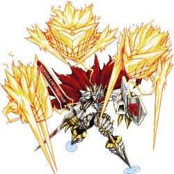 Rule 34 | armor, aura, bandai, cape, claws, crystal, digimon, digimon (creature), dual wielding, energy, faguna, familiar, full armor, helmet, holding, jesmon, knight, lowres, monster, no humans, pixel art, red cape, royal knights, sword, torn cape, torn clothes, triple wielding, warrior, weapon, white armor