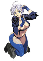 Rule 34 | 1girl, angel (kof), blue eyes, breasts, cleavage, fingerless gloves, gloves, large breasts, midriff, navel, snk, tagme, the king of fighters