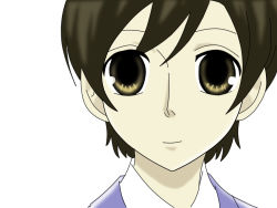 Rule 34 | 00s, 1girl, brown eyes, brown hair, close-up, fujioka haruhi, ouran high school host club, reverse trap, simple background, solo, upper body, white background