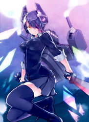 Rule 34 | 10s, 1girl, bad id, bad pixiv id, breasts, cardigan, eyepatch, gloves, kantai collection, necktie, short hair, solo, sword, tenryuu (kancolle), unabara misumi, weapon, yellow eyes