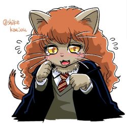 Rule 34 | animalization, artist request, cat, crying, furry, harry potter (series), hermione granger, orange hair, tears, wizarding world