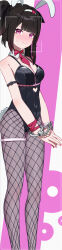 Rule 34 | 1girl, absurdres, animal ears, black hair, blush, clothing cutout, covered navel, cuffs, detached collar, fake animal ears, fake tail, fishnet pantyhose, fishnets, hairband, handcuffs, heelio, highres, honkai: star rail, honkai (series), leotard, long image, looking at viewer, necktie, pantyhose, pink eyes, pink necktie, playboy bunny, rabbit ears, rabbit hole (vocaloid), rabbit tail, solo, sparkle (honkai: star rail), stomach cutout, sweatdrop, tail, tall image, thigh strap