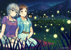 Rule 34 | 10s, 2girls, anastasia (idolmaster), bad id, bad pixiv id, blue eyes, blurry, brown eyes, brown hair, bug, commentary request, depth of field, firefly, glowing, grass, idolmaster, idolmaster cinderella girls, insect, jewelry, long hair, love laika, mountain, multiple girls, necklace, nitta minami, shiroi yuumi, short hair, silver hair, sky, smile, star (sky), starry sky, translation request