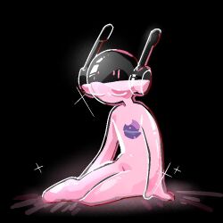 Rule 34 | black background, closed eyes, fleshbird, glass, liquid, looks to the moon, mass rarefaction cell (rain world), on ground, pink liquid, rain world, robot, see-through clothes, see-through body, sparkle, transparent