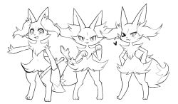 Rule 34 | 3girls, :3, animal ear fluff, animal ears, bad id, bad pixiv id, blush, box (hajimeyou654), braixen, closed mouth, creatures (company), digitigrade, fang, fox ears, fox tail, full body, furry, furry female, game freak, gen 6 pokemon, hands on own hips, hands up, heart, holding, holding stick, looking at viewer, monochrome, multiple girls, navel, nintendo, one eye closed, outstretched arm, pigeon-toed, pokemon, pokemon (creature), simple background, smile, standing, stick, tail, tareme, tongue, tongue out, tsurime, white background