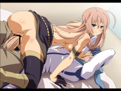 Rule 34 | 1boy, 1girl, ahoge, anus, ass, assertive female, blindfold, blue eyes, breasts, censored, clothes lift, cowgirl position, femdom, girl on top, gloves, hetero, kaito (vocaloid), large breasts, long hair, megurine luka, mosaic censoring, naughty face, nipples, penis, pink hair, sex, shin&#039;ya (nanp), sideboob, single glove, skirt, skirt lift, smile, straddling, thighhighs, topless, vaginal, vocaloid