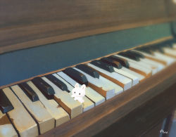 Rule 34 | ayu (mog), blurry, rabbit, depth of field, instrument, original, piano, piano keys, signature, standing
