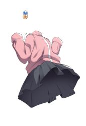 Rule 34 | 1girl, black skirt, bocchi the rock!, boku no hero academia, commentary, cube hair ornament, english commentary, gotoh hitori, hagakure tooru, hair ornament, hands up, highres, hinghoi, invisible, jacket, miniskirt, pink jacket, pleated skirt, school uniform, simple background, skirt, solo, white background