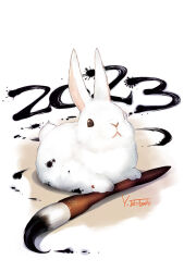 Rule 34 | 2023, animal focus, artist name, calligraphy brush, chinese zodiac, ink, ishibashi yosuke, no humans, original, paintbrush, rabbit, signature, year of the rabbit