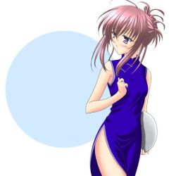 Rule 34 | 00s, 1girl, blue dress, chikage (sister princess), china dress, chinese clothes, dress, female focus, lowres, purple hair, side slit, sister princess, sleeveless, sleeveless dress, solo, white background