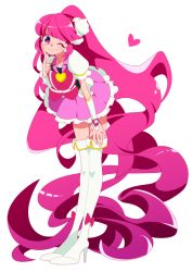 Rule 34 | 10s, 1girl, absurdly long hair, aino megumi, bad id, bad pixiv id, boots, bow, brooch, cure lovely, full body, hair ornament, happinesscharge precure!, heart, heart brooch, jewelry, long hair, magical girl, one eye closed, pink bow, pink eyes, pink hair, ponytail, precure, sameyama jiro, smile, solo, very long hair, wide ponytail, wink